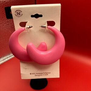Source Unknown Bold Pink Crescent Earrings